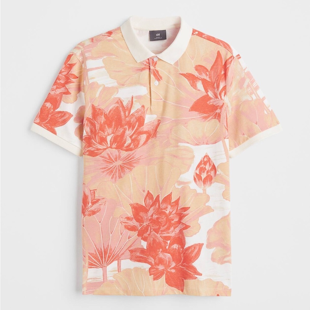 H&M Floral Pattern Slim Fit Polo Shirt - Picture 2 of 6